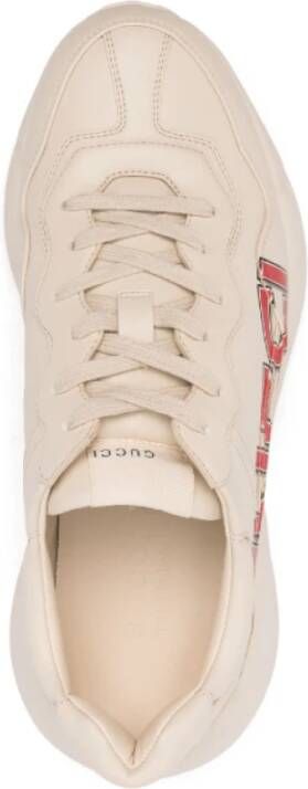 Gucci Beige Logo Print Sneakers Almond Toe Beige Heren