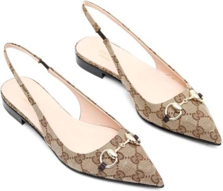 Gucci Beige Platte Schoenen met Horsebit Detail Beige Dames