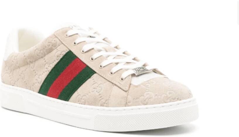 Gucci Beige Web Sneakers met GG-details Beige Heren