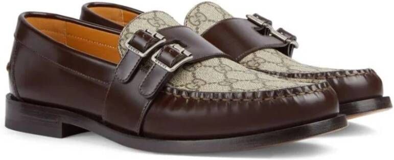 Gucci Canvas loafers met leren details Brown Heren