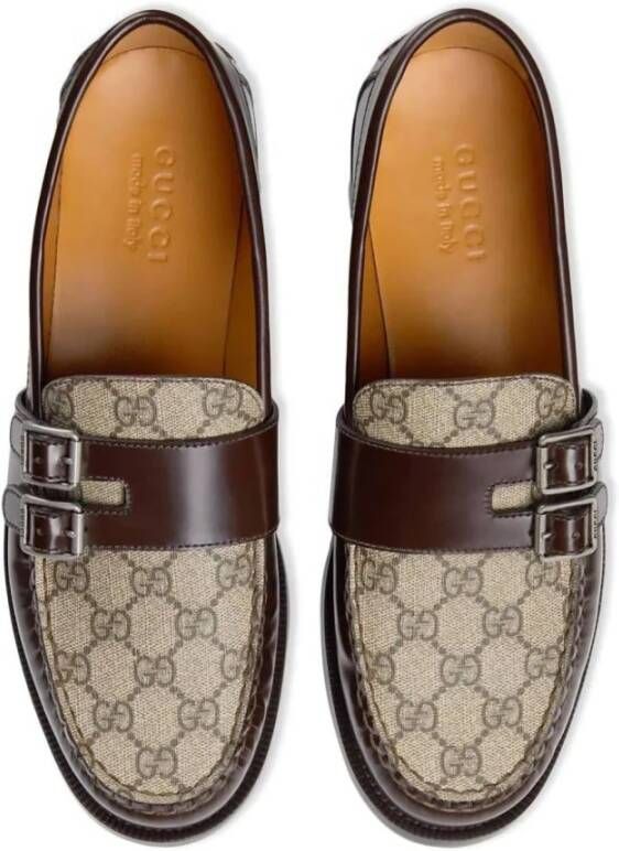 Gucci Canvas loafers met leren details Brown Heren