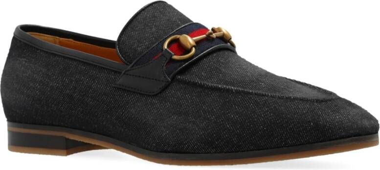 Gucci Denim Loafers met Leren Detail Black Heren