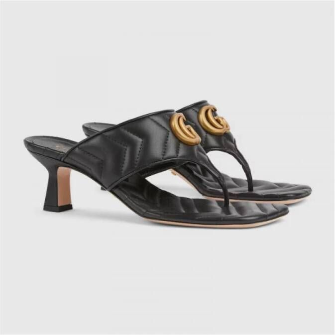 Gucci Double G Zwarte Gewatteerde Leren Sandalen Black Dames