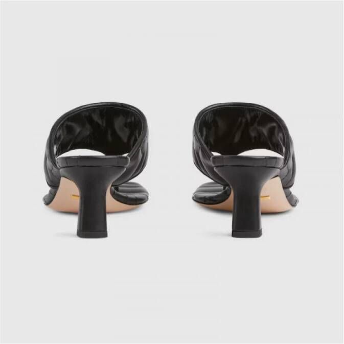 Gucci Double G Zwarte Gewatteerde Leren Sandalen Black Dames