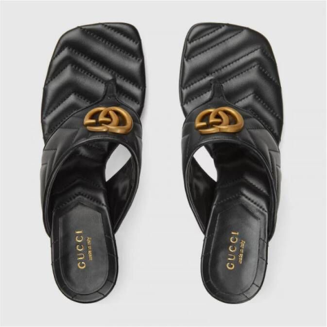 Gucci Double G Zwarte Gewatteerde Leren Sandalen Black Dames