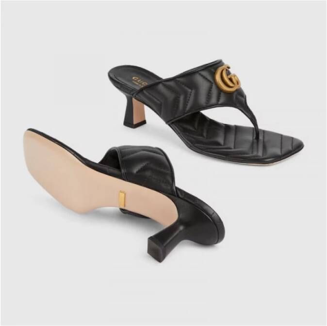 Gucci Double G Zwarte Gewatteerde Leren Sandalen Black Dames