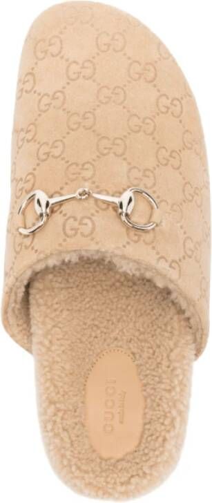 Gucci Gedebosseerd Monogram Horsebit Muiltjes Beige Dames