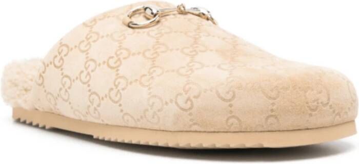 Gucci Gedebosseerd Monogram Horsebit Muiltjes Beige Dames