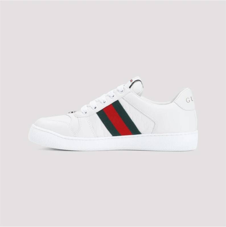 Gucci Geëtst Logo Leren Sneakers Naakt White Dames