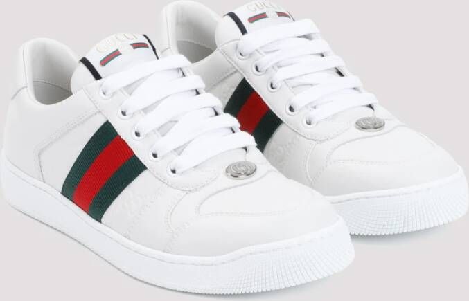 Gucci Geëtst Logo Leren Sneakers Naakt White Dames