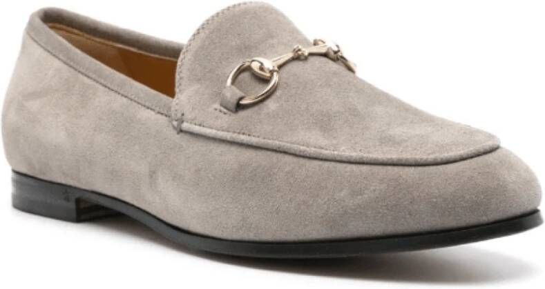 Gucci Grijze Suede Horsebit Loafers Gray Dames