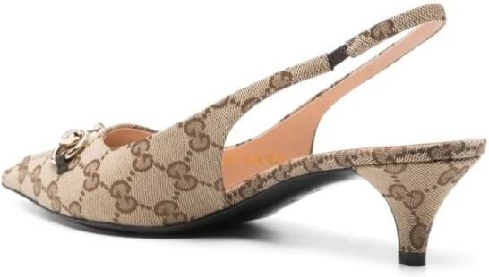 Gucci Handtekening Horsebit Beige Bruin Slingback Hakken Beige Dames