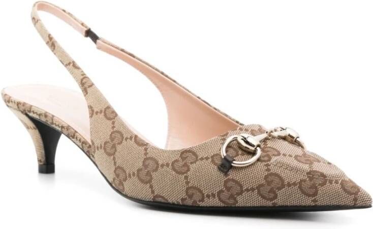 Gucci Handtekening Horsebit Beige Bruin Slingback Hakken Beige Dames