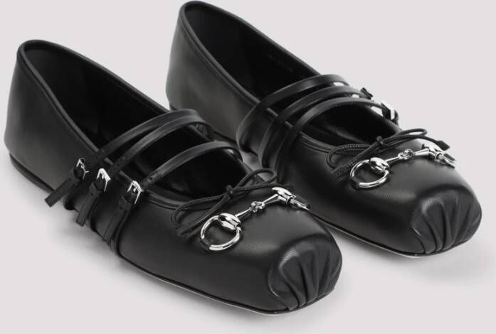 Gucci Horsebit Ballerina Leren Schoenen Black Dames