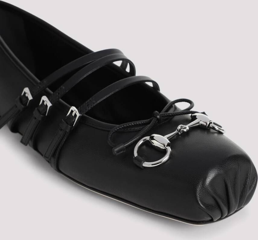 Gucci Horsebit Ballerina Leren Schoenen Black Dames