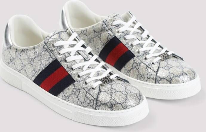 Gucci Lurex Sneakers in Beige Blauw Zilver Beige Heren