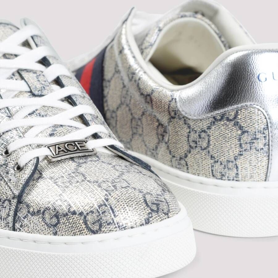 Gucci Lurex Sneakers in Beige Blauw Zilver Beige Heren