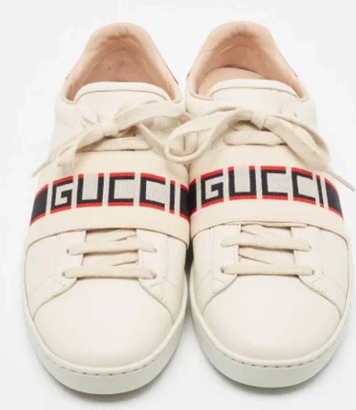 Gucci Vintage Pre-owned Leather sneakers Beige Dames