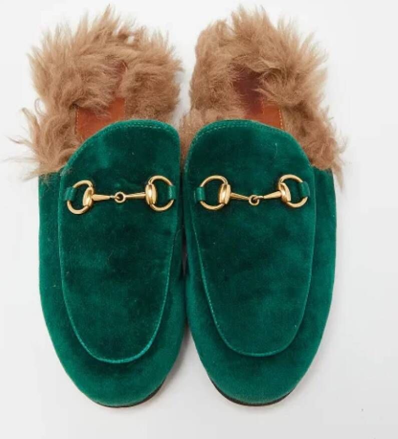 Gucci Vintage Pre-owned Velvet flats Green Dames