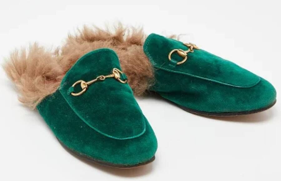 Gucci Vintage Pre-owned Velvet flats Green Dames