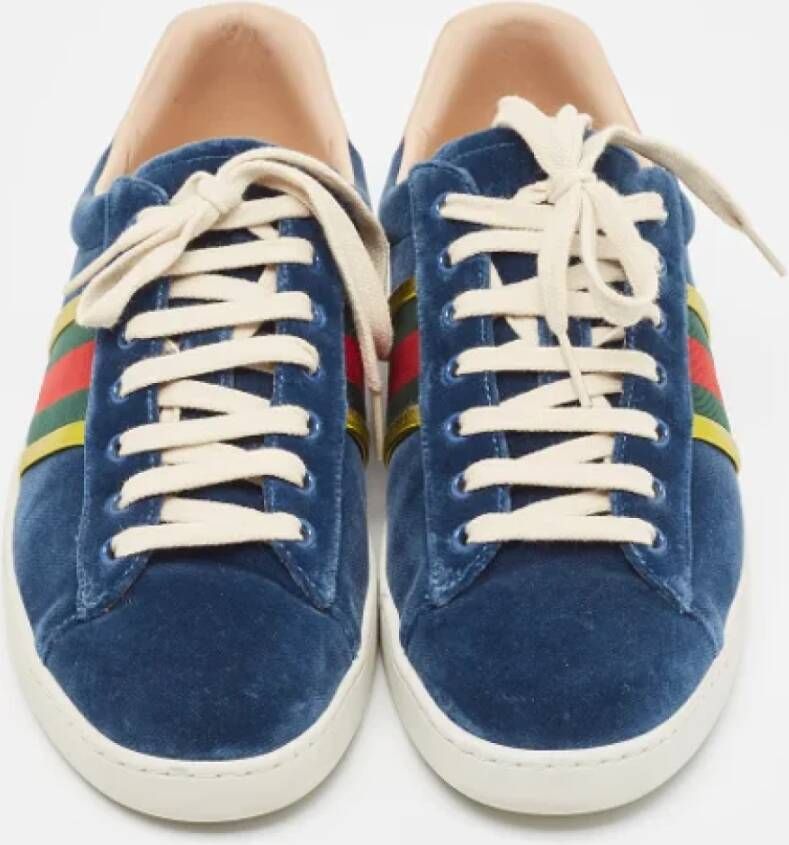 Gucci Vintage Pre-owned Velvet sneakers Blue Dames