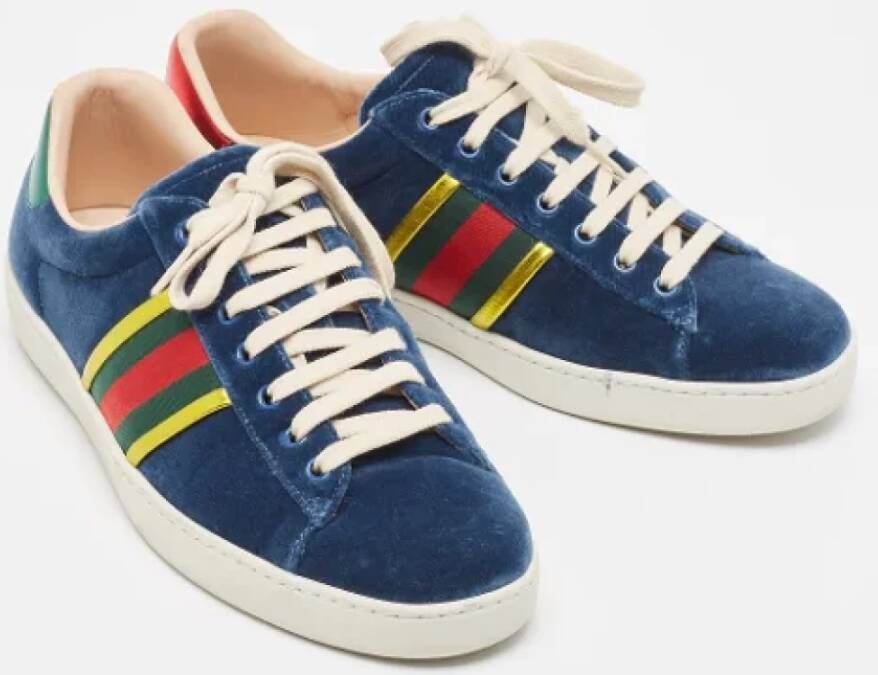 Gucci Vintage Pre-owned Velvet sneakers Blue Dames