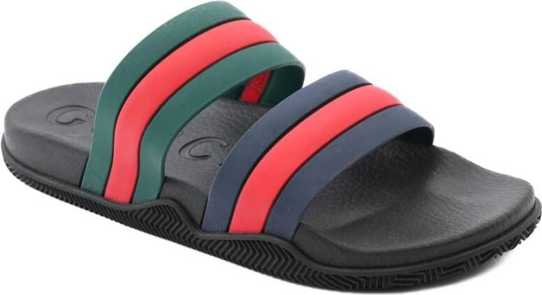 Gucci Web Stripe Slide Sandalen in Zwart Multicolor Heren