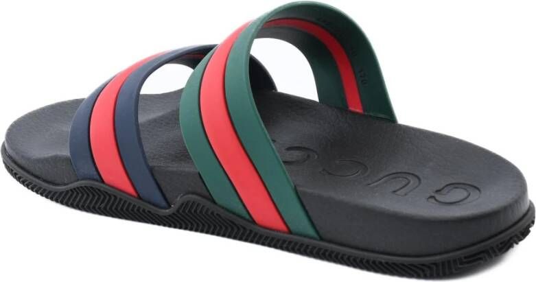 Gucci Web Stripe Slide Sandalen in Zwart Multicolor Heren