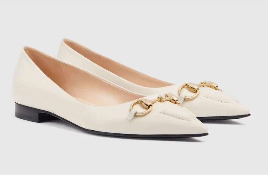 Gucci Witte Leren Ballerina Schoenen met Horsebit Detail White Dames