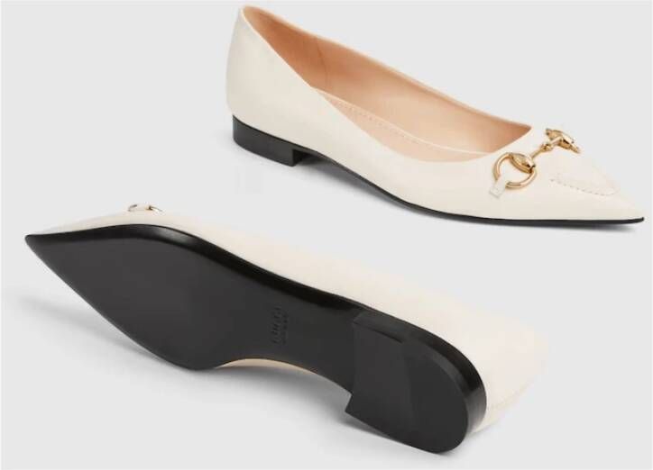 Gucci Witte Leren Ballerina Schoenen met Horsebit Detail White Dames