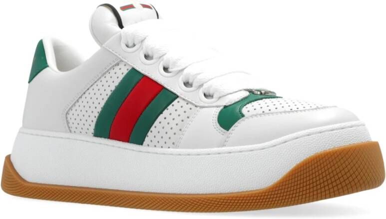 Gucci Witte Leren Sneakers met Groen en Rood Detail White Dames