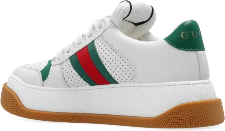 Gucci Witte Leren Sneakers met Groen en Rood Detail White Dames