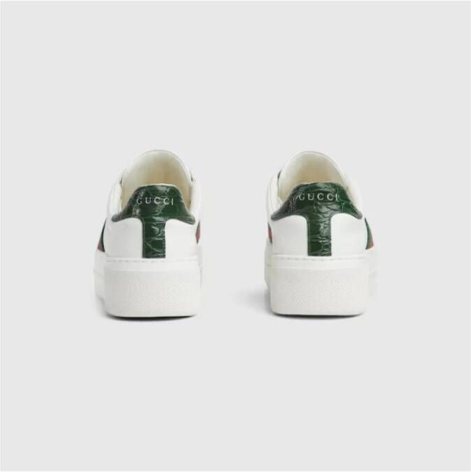 Gucci Witte Leren Sneakers met Groene en Rode Webband White Dames