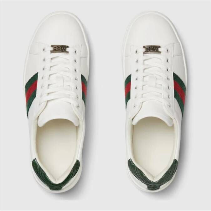 Gucci Witte Leren Sneakers met Groene en Rode Webband White Dames