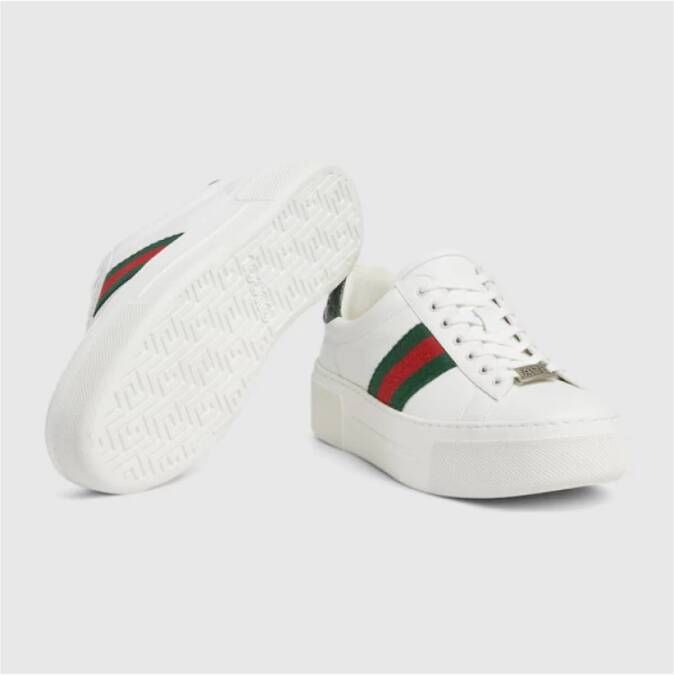 Gucci Witte Leren Sneakers met Groene en Rode Webband White Dames