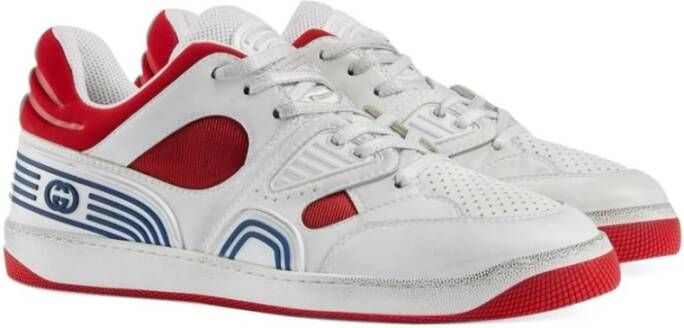 Gucci Witte Leren Sneakers met Rode Mesh Multicolor Dames