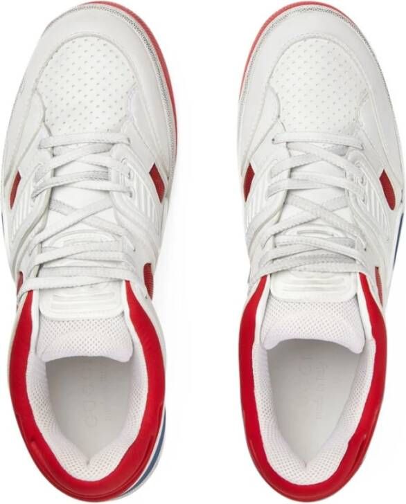 Gucci Witte Leren Sneakers met Rode Mesh Multicolor Dames