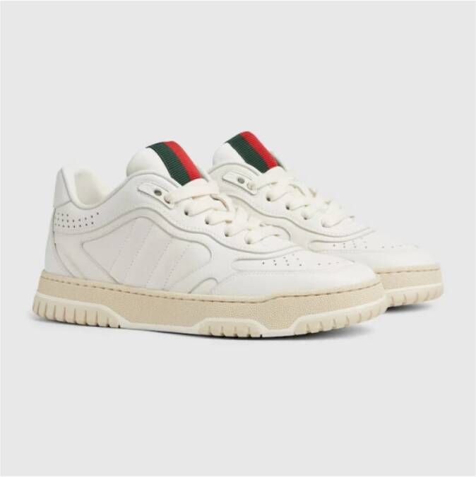 Gucci Witte leren sneakers met webdetail White Dames