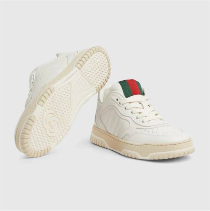 Gucci Witte leren sneakers met webdetail White Dames