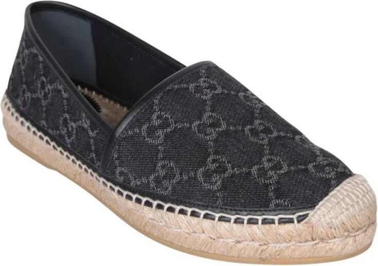 Gucci Zwarte Canvas Espadrilles met Leren Afwerking Black Dames