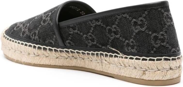 Gucci Zwarte Canvas Espadrilles met Leren Afwerking Black Dames