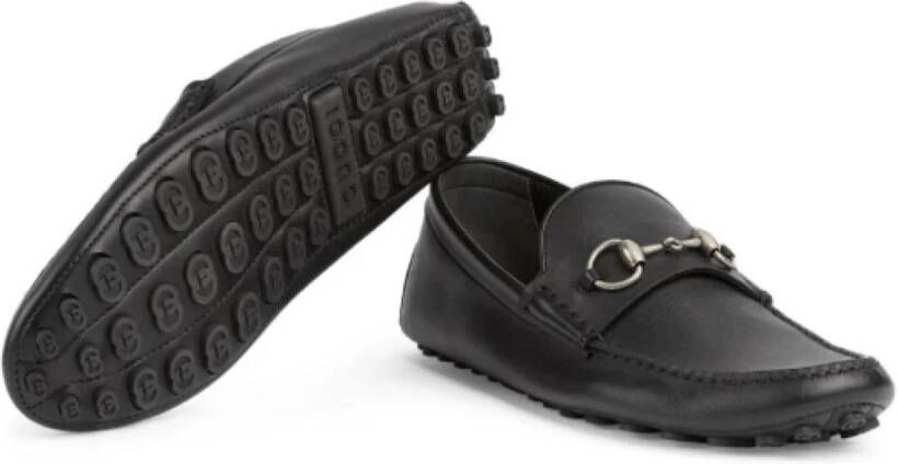 Gucci Zwarte Leren Horsebit Loafers Black Heren