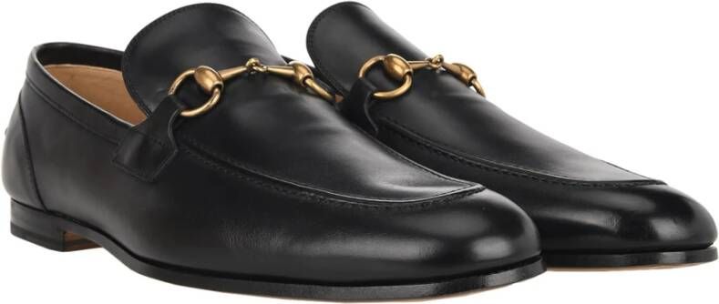 Gucci Zwarte Leren Loafers met Gouden Details Black Heren