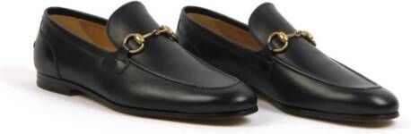 Gucci Zwarte Leren Loafers met Gouden Details Black Heren