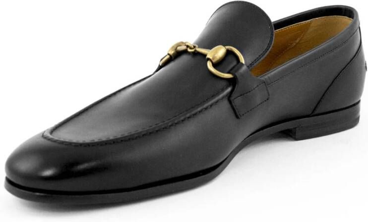 Gucci Zwarte Leren Loafers met Gouden Details Black Heren