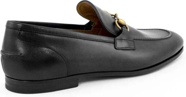 Gucci Zwarte Leren Loafers met Gouden Details Black Heren