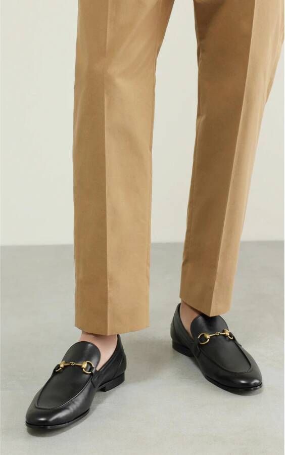 Gucci Zwarte Leren Loafers met Gouden Details Black Heren