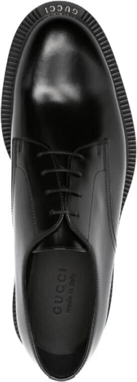 Gucci Zwarte Leren Logo Derby Schoenen Black Heren