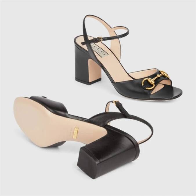 Gucci Zwarte leren sandalen met gouden details Black Dames