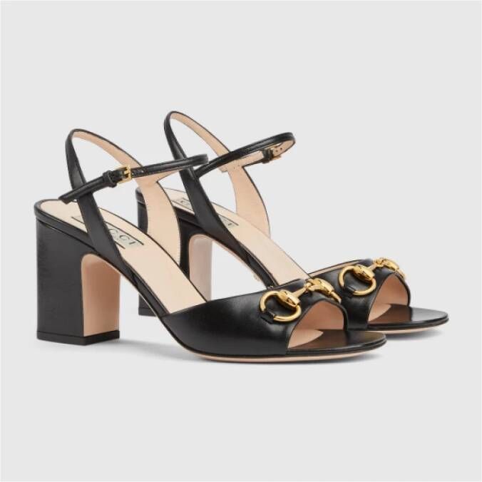 Gucci Zwarte leren sandalen met gouden details Black Dames